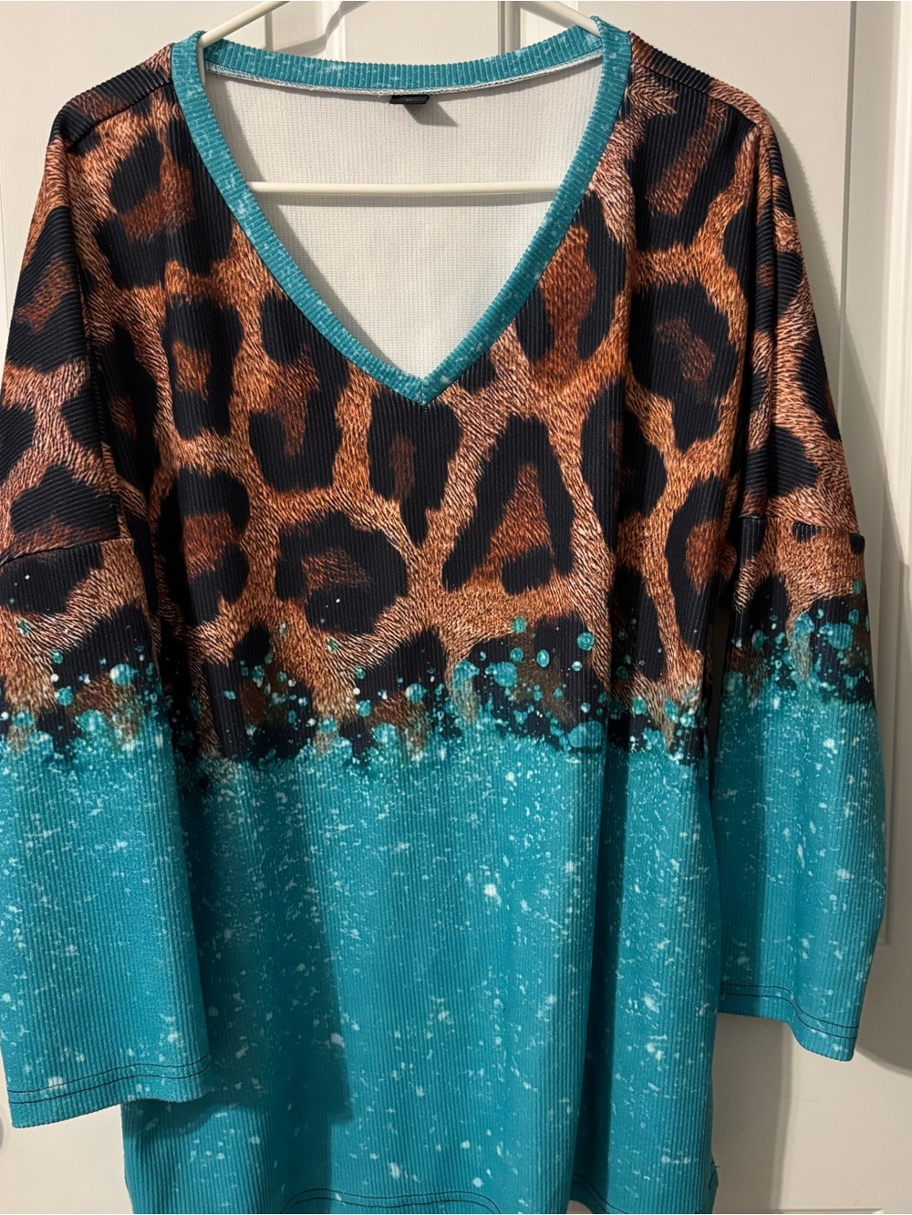Teal Ribbed Top with Contrast Trim